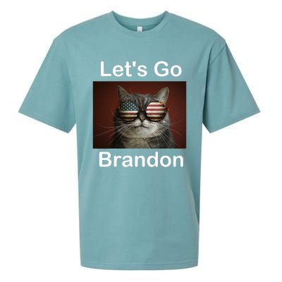 Let's Go Brandon Funny Cat With Sunglasses America Flag Sueded Cloud Jersey T-Shirt