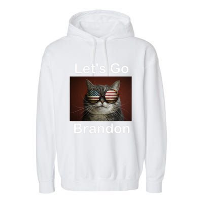 Let's Go Brandon Funny Cat With Sunglasses America Flag Garment-Dyed Fleece Hoodie