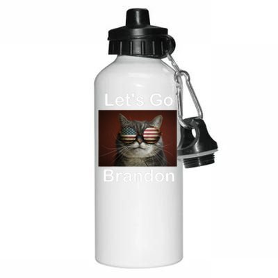 Let's Go Brandon Funny Cat With Sunglasses America Flag Aluminum Water Bottle