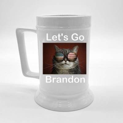 Let's Go Brandon Funny Cat With Sunglasses America Flag Beer Stein