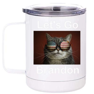 Let's Go Brandon Funny Cat With Sunglasses America Flag 12 oz Stainless Steel Tumbler Cup