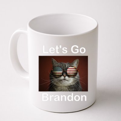 Let's Go Brandon Funny Cat With Sunglasses America Flag Coffee Mug