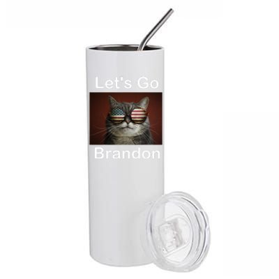 Let's Go Brandon Funny Cat With Sunglasses America Flag Stainless Steel Tumbler