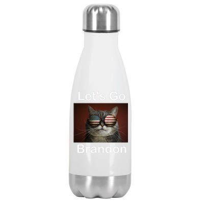 Let's Go Brandon Funny Cat With Sunglasses America Flag Stainless Steel Insulated Water Bottle