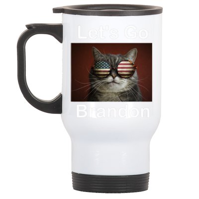 Let's Go Brandon Funny Cat With Sunglasses America Flag Stainless Steel Travel Mug