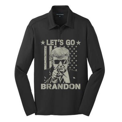 Let's Go Brandon US Flag Funny Donald Trump Silk Touch Performance Long Sleeve Polo