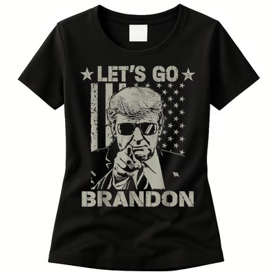 Let's Go Brandon US Flag Funny Donald Trump Womens T-Shirt