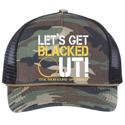 Lets Get Black Out Total Solar Eclipse April 08 2024 Retro Rope Trucker Hat Cap