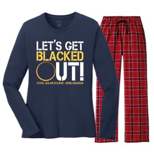 Lets Get Black Out Total Solar Eclipse April 08 2024 Women's Long Sleeve Flannel Pajama Set 