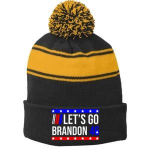 Let's Go Brandon 46 Conservative Anti Liberal Stripe Pom Pom Beanie