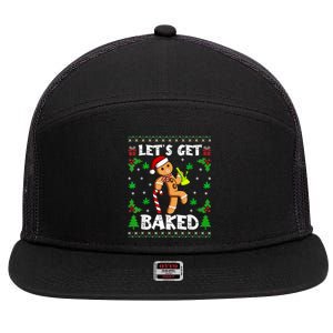 LetS Get Baked Gingerbread Man Weed Funny Christmas Cookie 7 Panel Mesh Trucker Snapback Hat