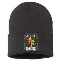 LetS Get Baked Gingerbread Man Weed Funny Christmas Cookie Sustainable Knit Beanie