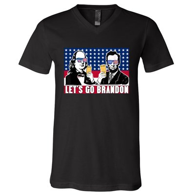 Let's Go Brandon FJB Abe Lincoln George Washington V-Neck T-Shirt