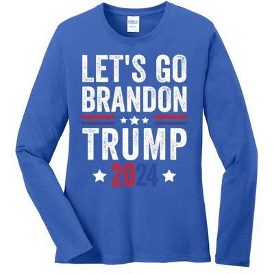 LetS Go Brandon Trump 2024 Anti Liberal Us Flag Great Gift Ladies Long Sleeve Shirt