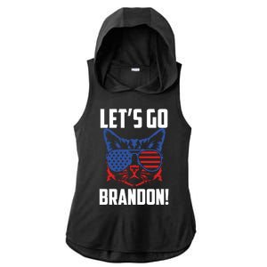 Let’s Go Brandon Cat Conservative American Flag Ladies PosiCharge Tri-Blend Wicking Draft Hoodie Tank