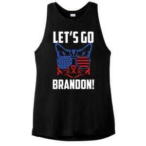 Let’s Go Brandon Cat Conservative American Flag Ladies PosiCharge Tri-Blend Wicking Tank