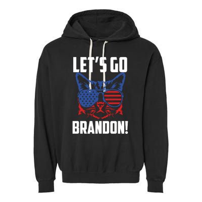 Let’s Go Brandon Cat Conservative American Flag Garment-Dyed Fleece Hoodie