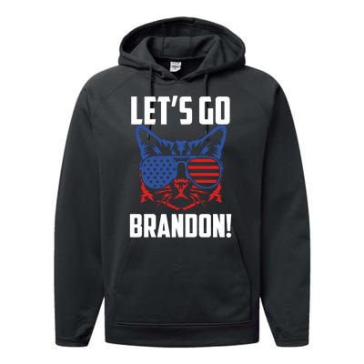 Let’s Go Brandon Cat Conservative American Flag Performance Fleece Hoodie