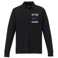 Let’s Go Brandon Cat Conservative American Flag Performance Long Sleeve Polo