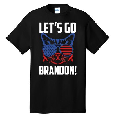 Let’s Go Brandon Cat Conservative American Flag Tall T-Shirt