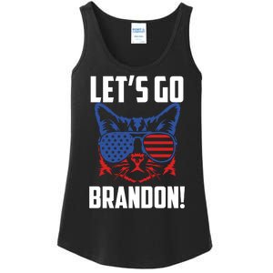 Let’s Go Brandon Cat Conservative American Flag Ladies Essential Tank