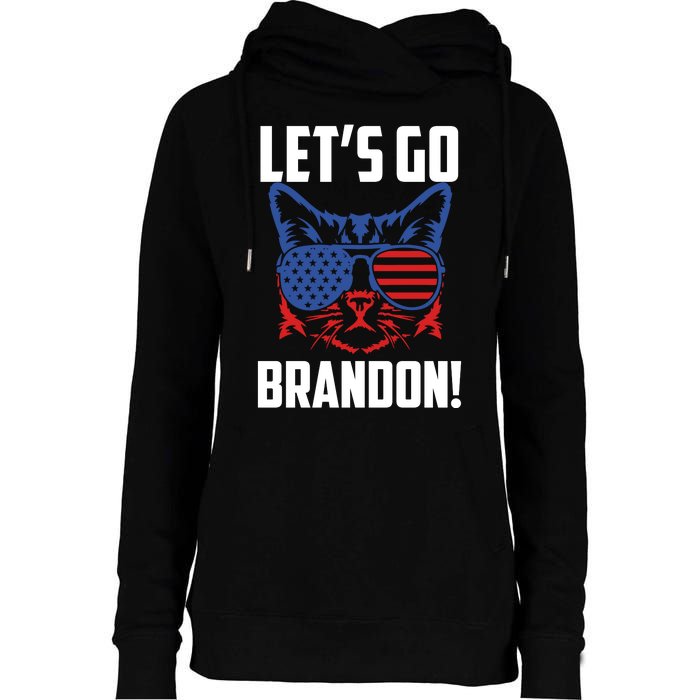 Let’s Go Brandon Cat Conservative American Flag Womens Funnel Neck Pullover Hood