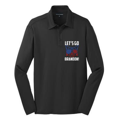 Let’s Go Brandon Cat Conservative American Flag Silk Touch Performance Long Sleeve Polo