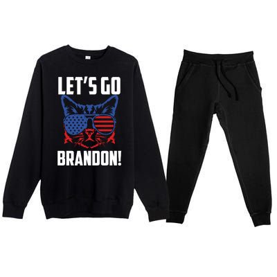 Let’s Go Brandon Cat Conservative American Flag Premium Crewneck Sweatsuit Set