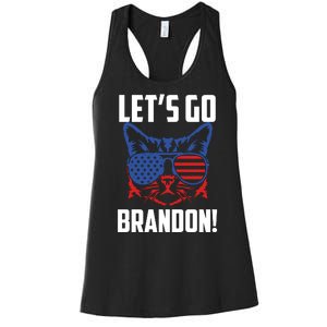 Let’s Go Brandon Cat Conservative American Flag Women's Racerback Tank