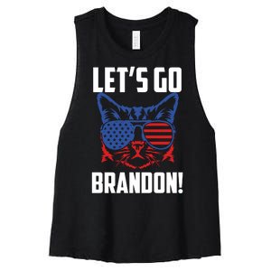 Let’s Go Brandon Cat Conservative American Flag Women's Racerback Cropped Tank