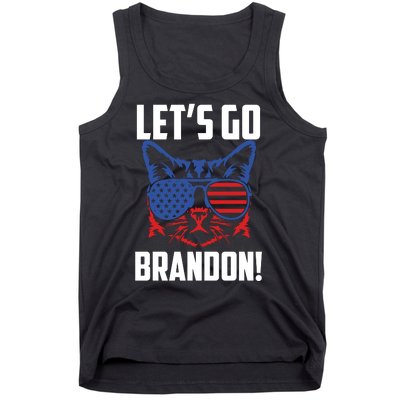 Let’s Go Brandon Cat Conservative American Flag Tank Top