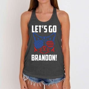 Let’s Go Brandon Cat Conservative American Flag Women's Knotted Racerback Tank