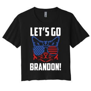 Let’s Go Brandon Cat Conservative American Flag Women's Crop Top Tee