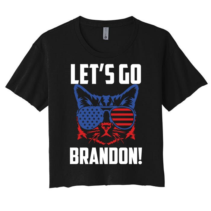 Let’s Go Brandon Cat Conservative American Flag Women's Crop Top Tee