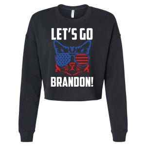 Let’s Go Brandon Cat Conservative American Flag Cropped Pullover Crew