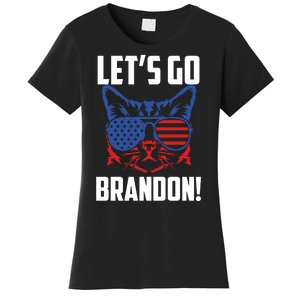 Let’s Go Brandon Cat Conservative American Flag Women's T-Shirt