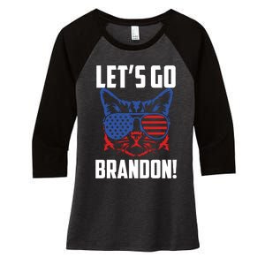 Let’s Go Brandon Cat Conservative American Flag Women's Tri-Blend 3/4-Sleeve Raglan Shirt