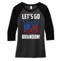 Let’s Go Brandon Cat Conservative American Flag Women's Tri-Blend 3/4-Sleeve Raglan Shirt