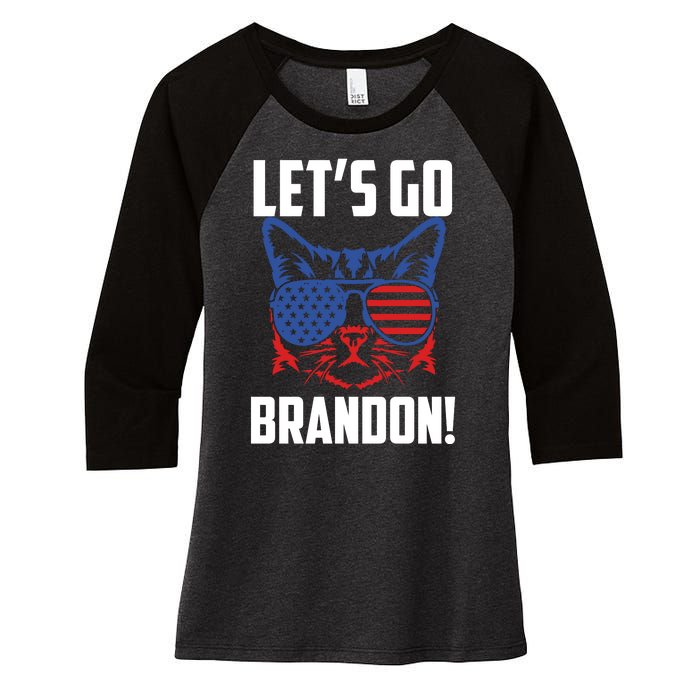 Let’s Go Brandon Cat Conservative American Flag Women's Tri-Blend 3/4-Sleeve Raglan Shirt