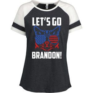 Let’s Go Brandon Cat Conservative American Flag Enza Ladies Jersey Colorblock Tee