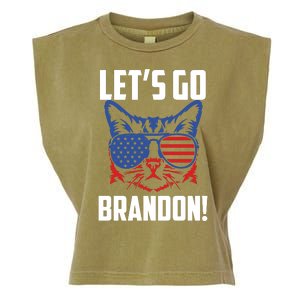 Let’s Go Brandon Cat Conservative American Flag Garment-Dyed Women's Muscle Tee