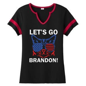 Let’s Go Brandon Cat Conservative American Flag Ladies Halftime Notch Neck Tee