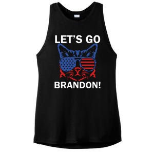 Let’s Go Brandon Cat Conservative American Flag Ladies PosiCharge Tri-Blend Wicking Tank