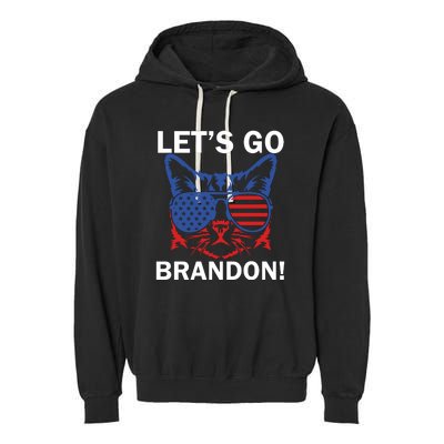 Let’s Go Brandon Cat Conservative American Flag Garment-Dyed Fleece Hoodie