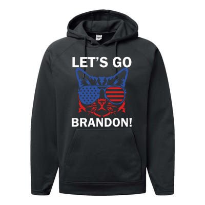 Let’s Go Brandon Cat Conservative American Flag Performance Fleece Hoodie