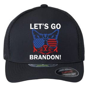 Let’s Go Brandon Cat Conservative American Flag Flexfit Unipanel Trucker Cap