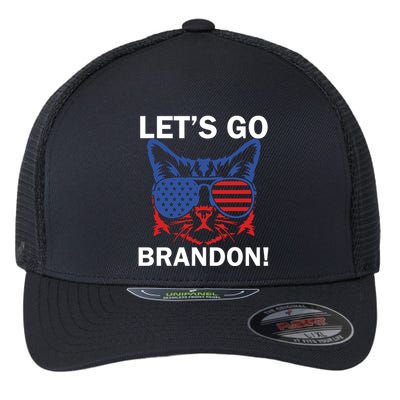 Let’s Go Brandon Cat Conservative American Flag Flexfit Unipanel Trucker Cap