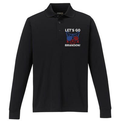 Let’s Go Brandon Cat Conservative American Flag Performance Long Sleeve Polo