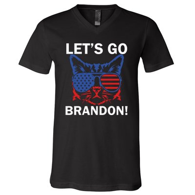 Let’s Go Brandon Cat Conservative American Flag V-Neck T-Shirt