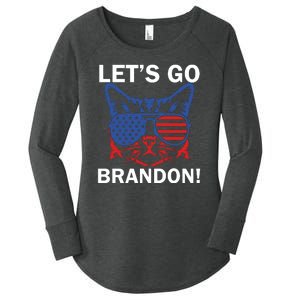 Let’s Go Brandon Cat Conservative American Flag Women's Perfect Tri Tunic Long Sleeve Shirt